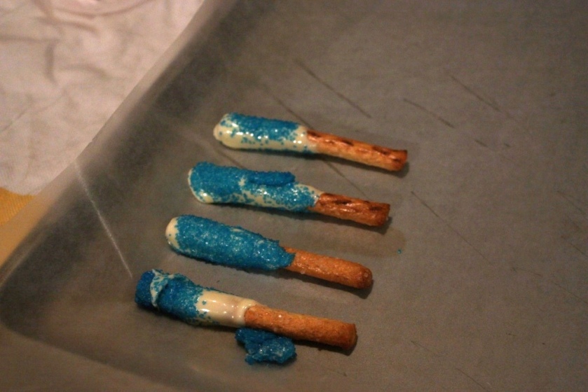 I realized after sugaring the pretzel sticks I could have used much less sugar.