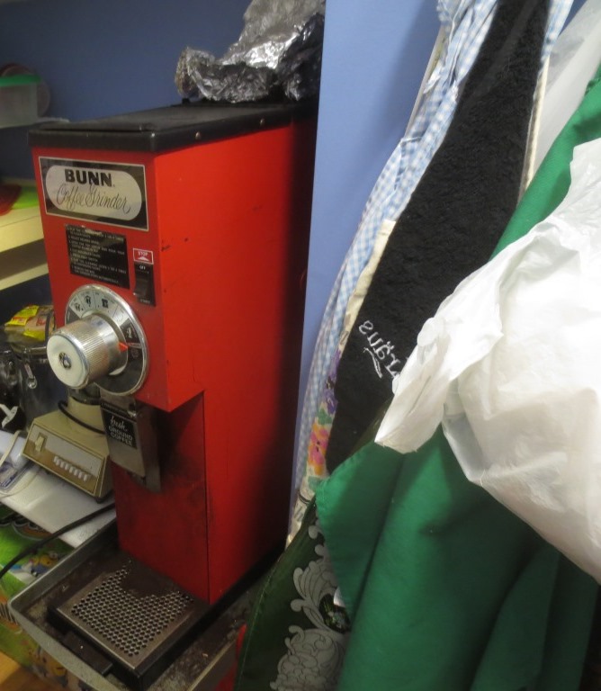 We keep our oversized coffee grinder in the pantry.